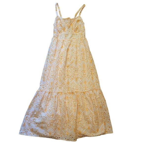 LOFT Dress Women's XS White Golden Eyelet Open Back Maxi Cotton Smocked - Picture 3 of 7